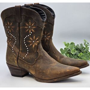 Sante Fe Western Boots Womens 11M Distressed Leather Rhinestone Cowgirl Festival